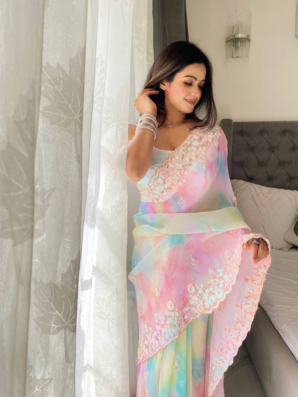 Beautiful Sequance Embroidery Work With Soft Georgette Saree