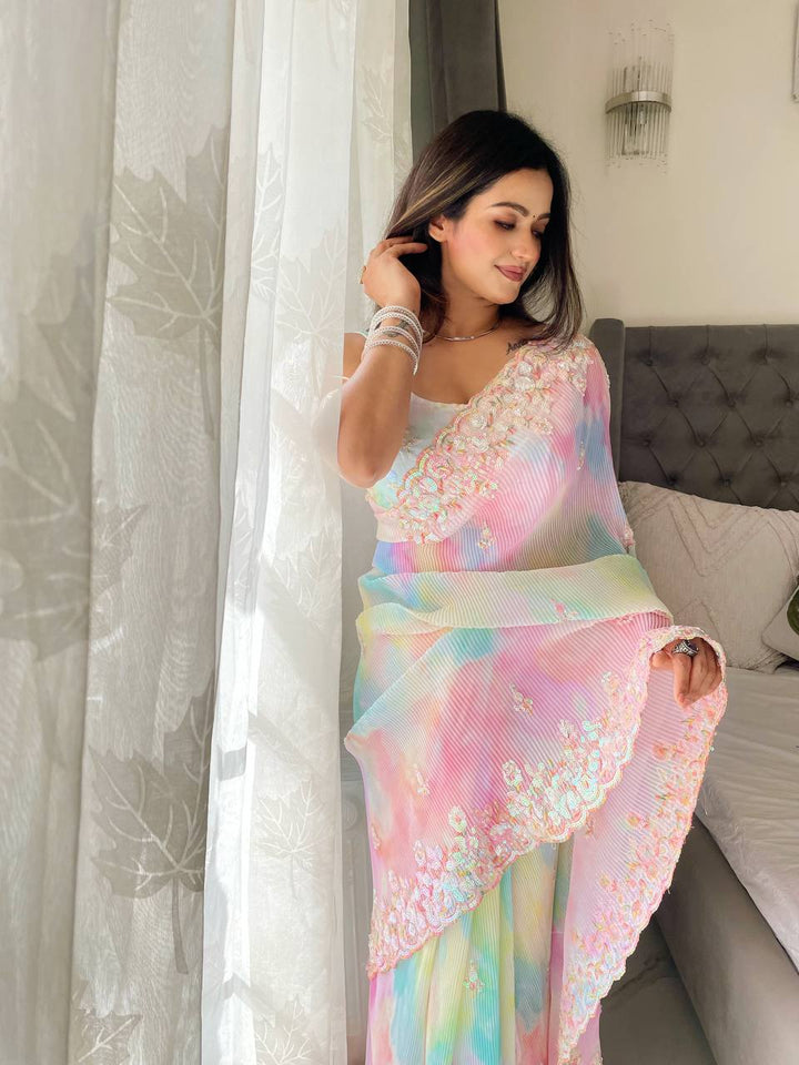 Beautiful Sequance Embroidery Work With Soft Georgette Saree