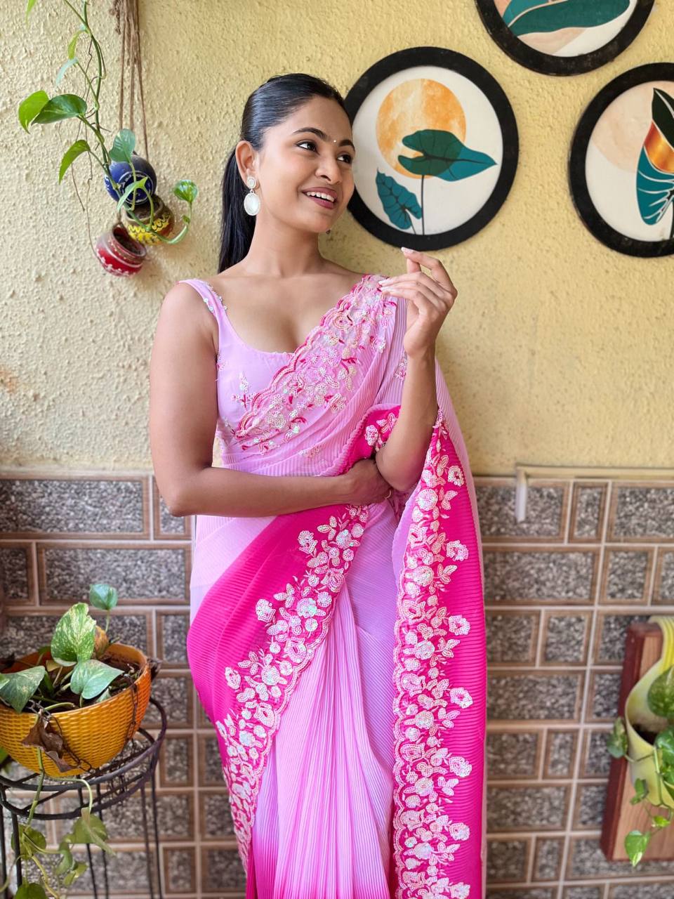 Beautiful Sequance Embroidery Work With Soft Georgette Saree