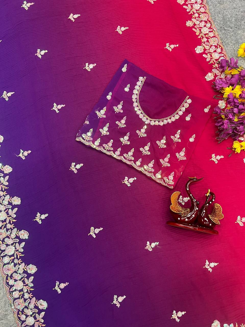 Beautiful Sequance Embroidery Work With Soft Georgette Saree