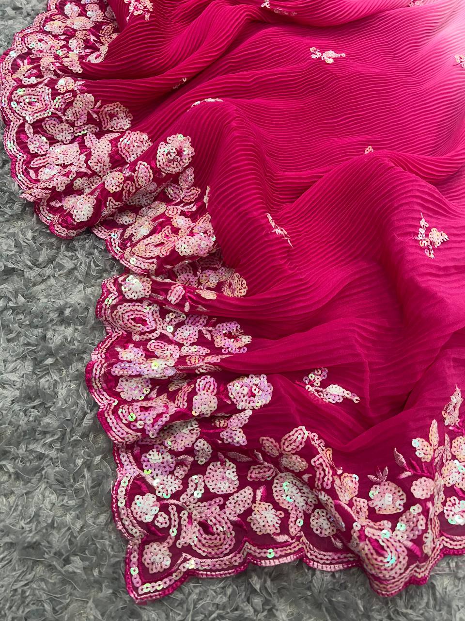 Beautiful Sequance Embroidery Work With Soft Georgette Saree