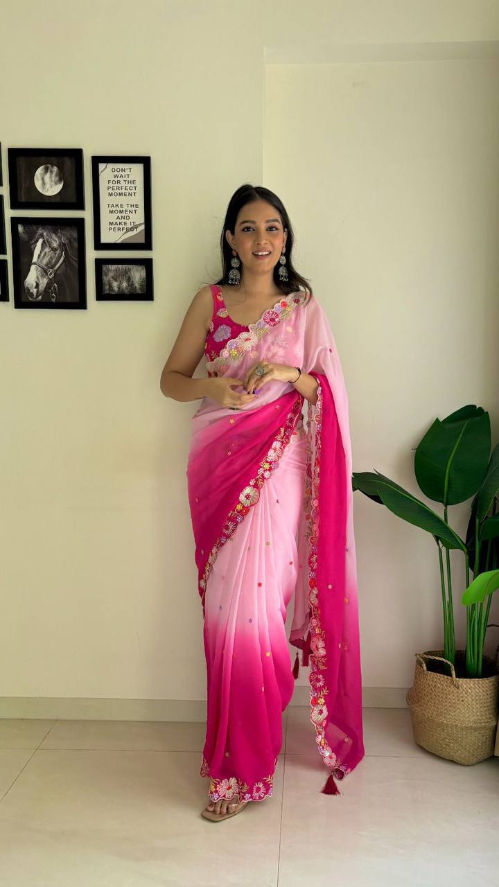 Beautiful Sequins And Multi Color Thread Embroidered Work