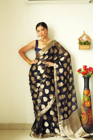 Black Colour 1-Min Cotton Silk Ready To Wear Saree With Blouse Piece