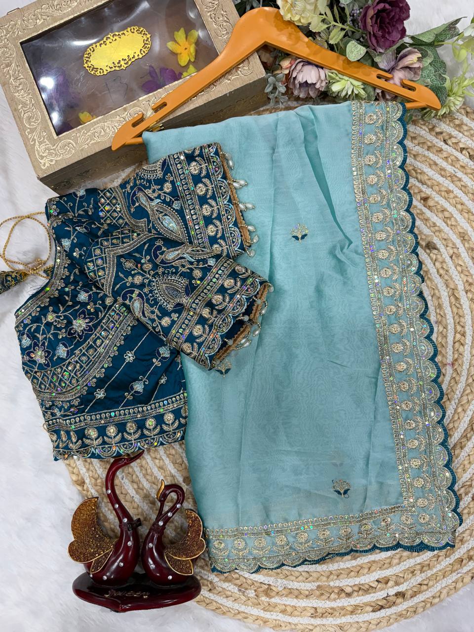 Vaidehi Rangoli Silk Saree - Sky blue