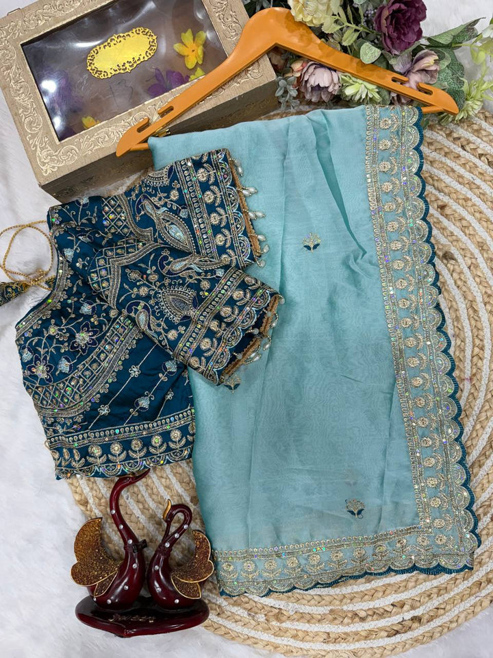 Vaidehi Rangoli Silk Saree - Sky blue