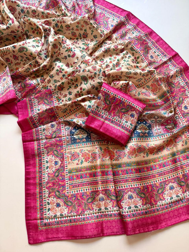 Elegant Pure Dola Jari Weaving Softy Silk Saree - CREAM