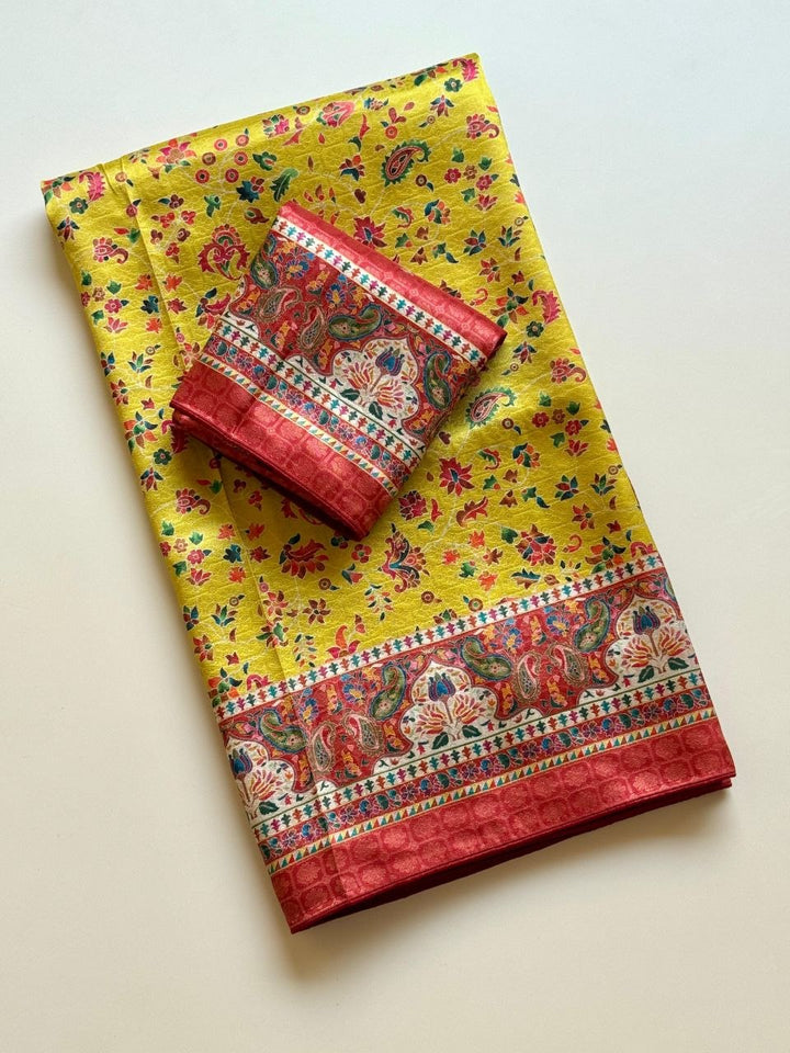 Elegant Pure Dola Jari Weaving Softy Silk Saree - YELLOW