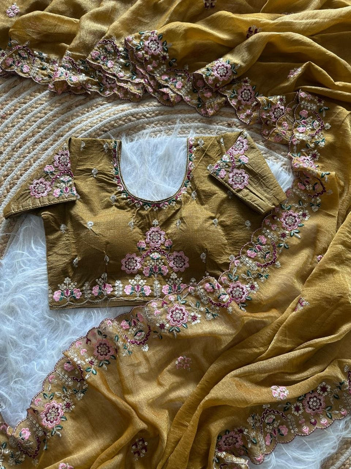 Luxury Khadi Moss Silk Designer Saree - DARK YELLOW