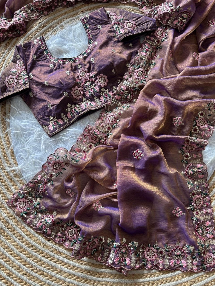 Luxury Khadi Moss Silk Designer Saree - WINE