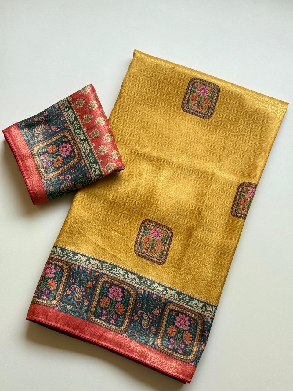 Roopkala Premium Jari Weaving Softy Silk Saree = YELLOW