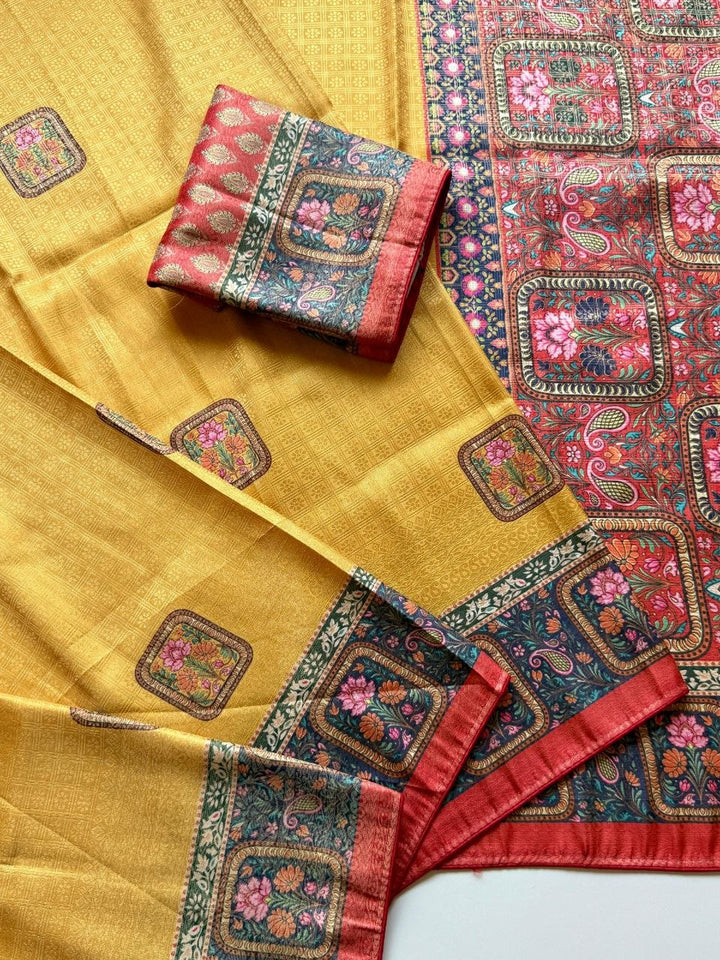 Roopkala Premium Jari Weaving Softy Silk Saree = YELLOW