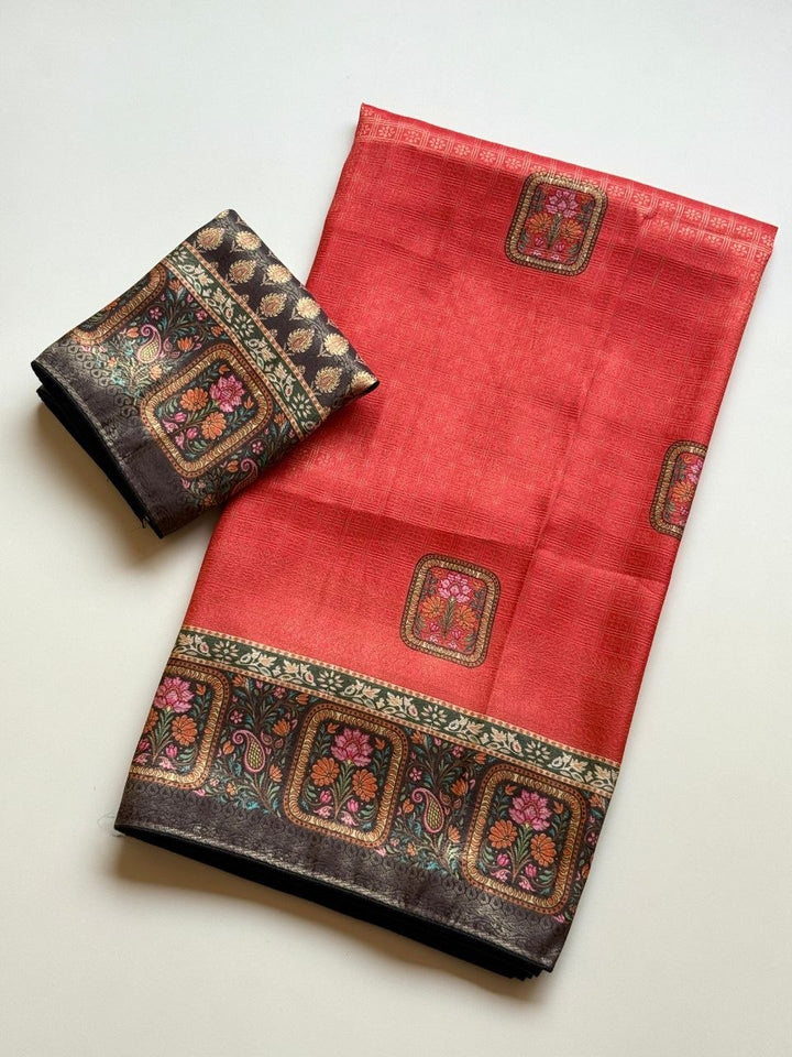 Roopkala Premium Jari Weaving Softy Silk Saree = RED