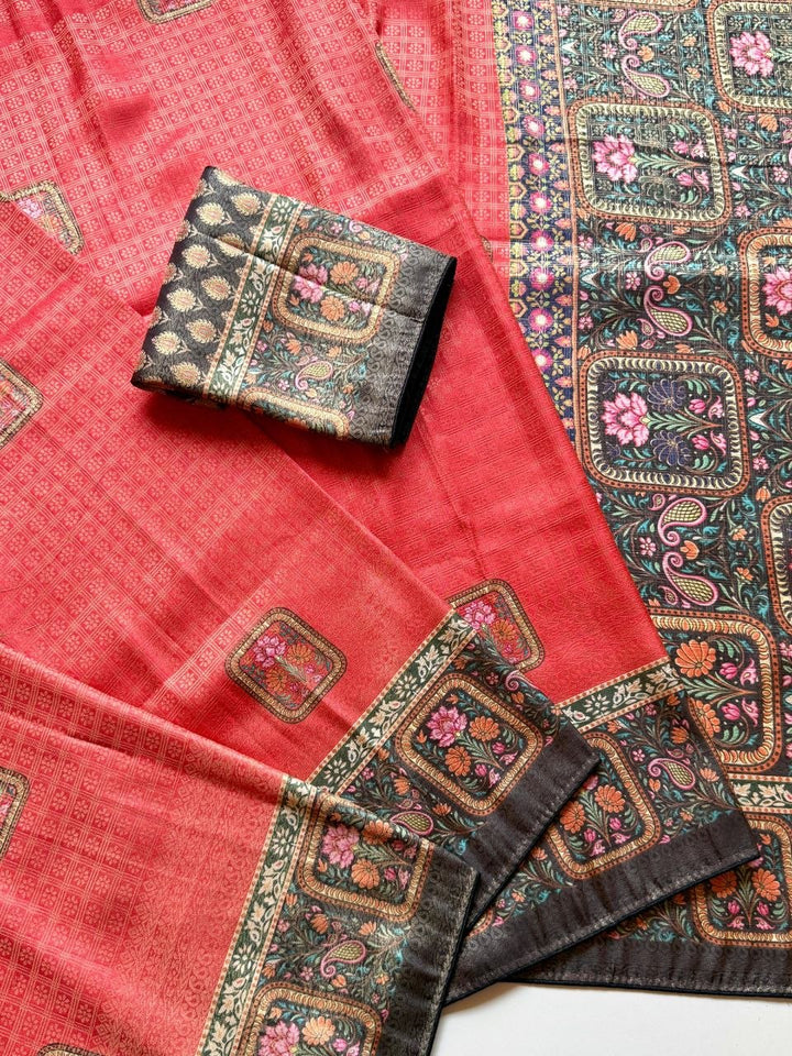 Roopkala Premium Jari Weaving Softy Silk Saree = RED