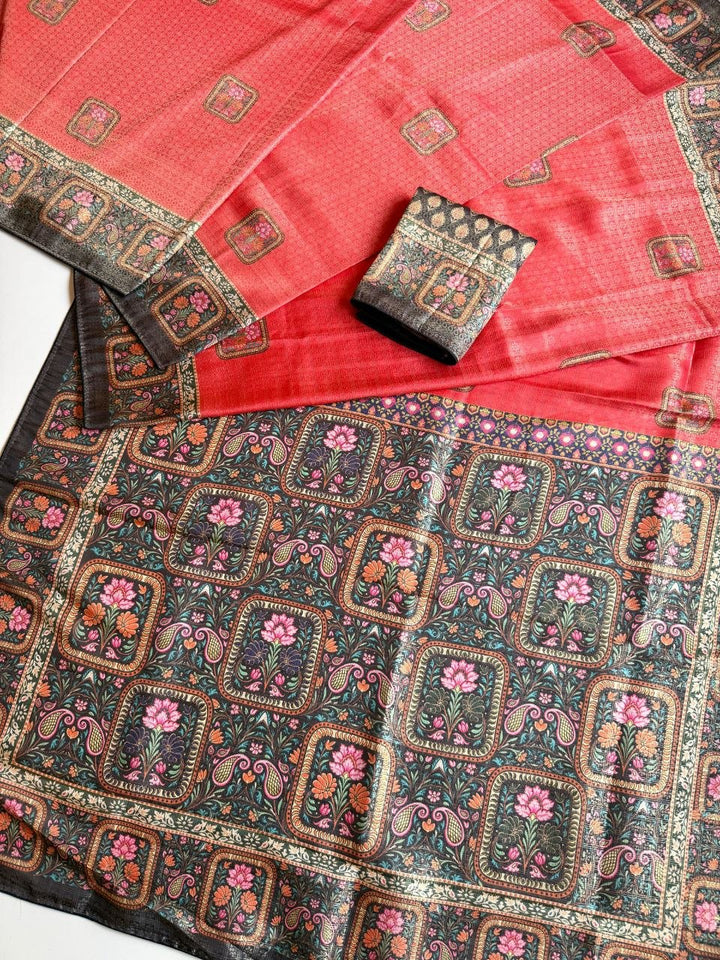 Roopkala Premium Jari Weaving Softy Silk Saree = RED