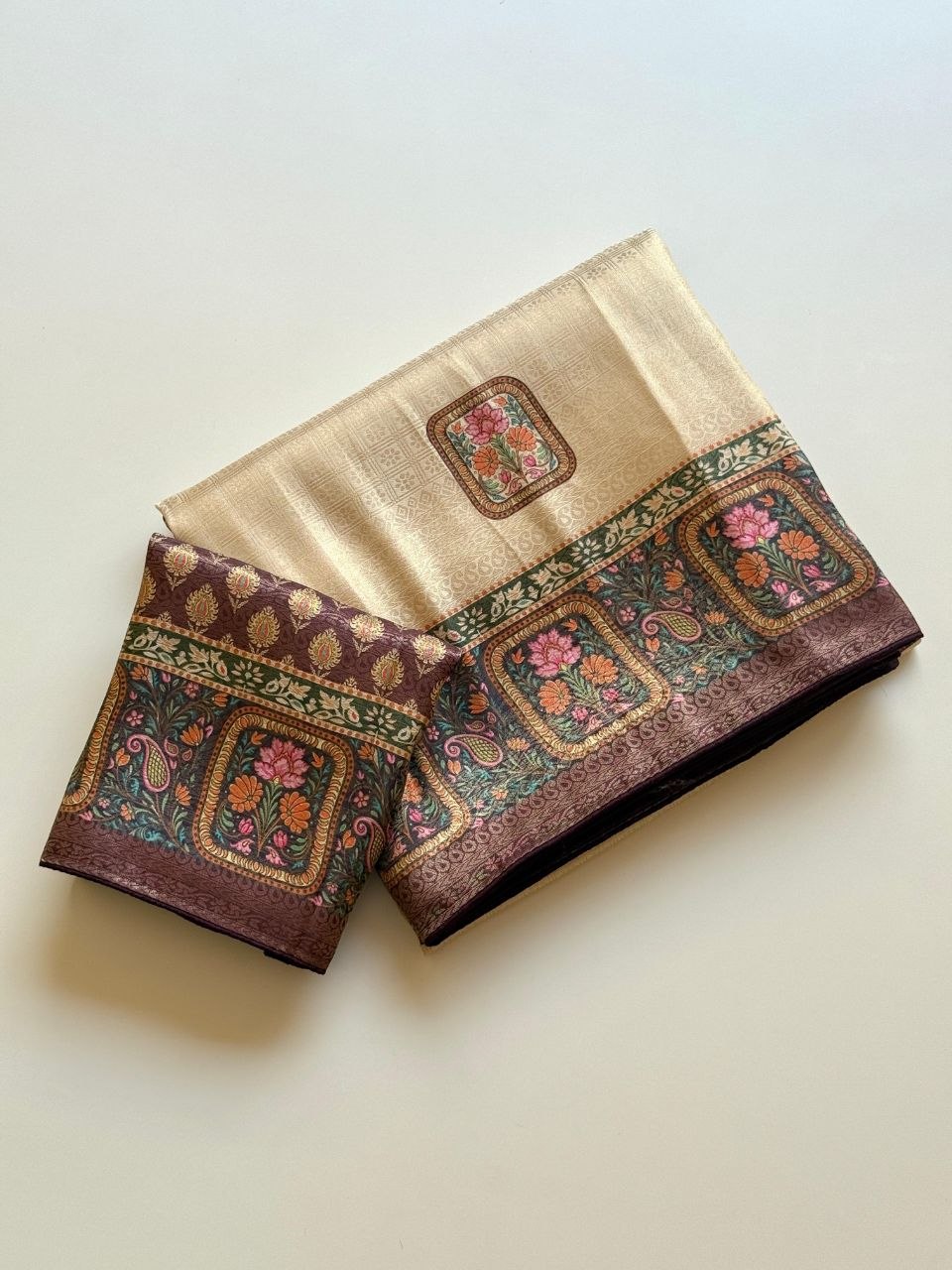 Roopkala Premium Jari Weaving Softy Silk Saree = CREAM AND BLACK