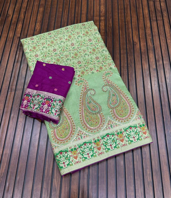 Royal Pure Pashmina Silk Kashmiri Weaving Saree - PISTA