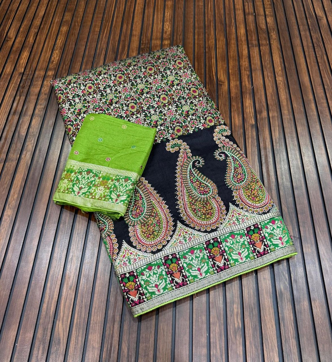 Royal Pure Pashmina Silk Kashmiri Weaving Saree - BLACK