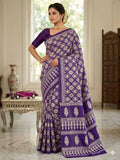 Royal Violet Banarasi Style Woven Saree with Traditional Motifs