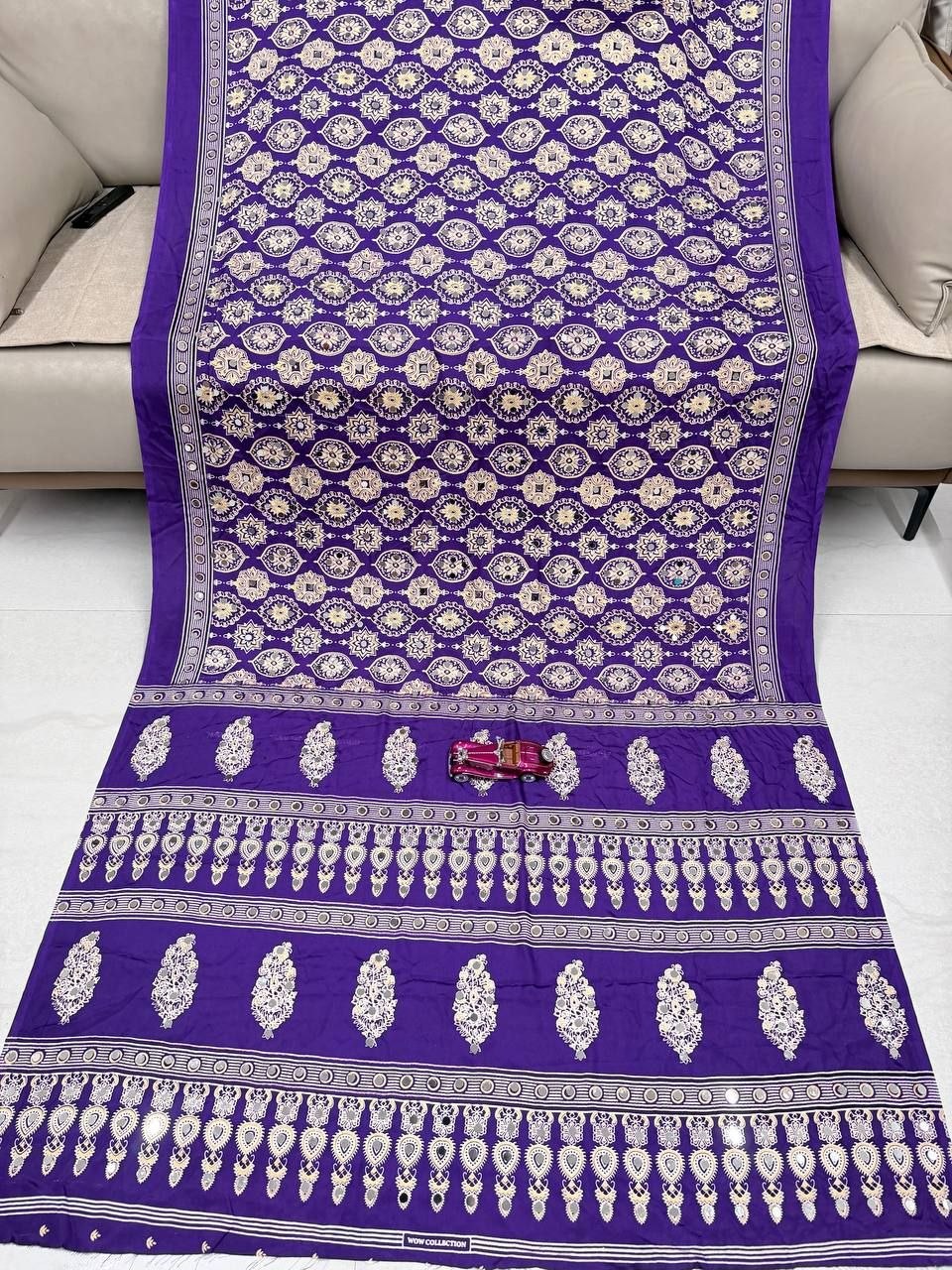 Royal Violet Banarasi Style Woven Saree with Traditional Motifs