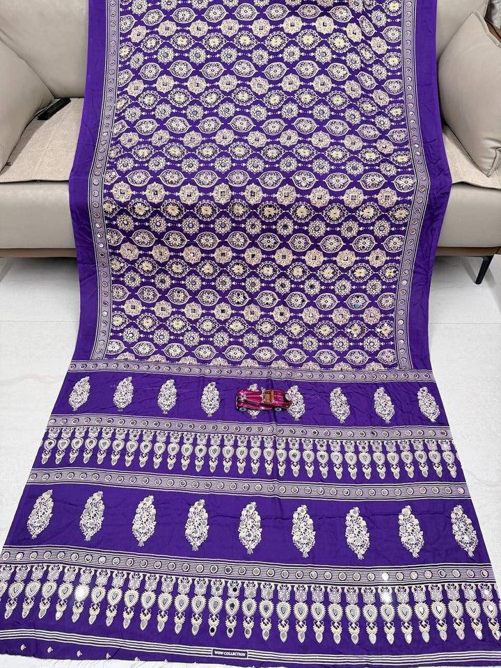 Royal Violet Banarasi Style Woven Saree with Traditional Motifs