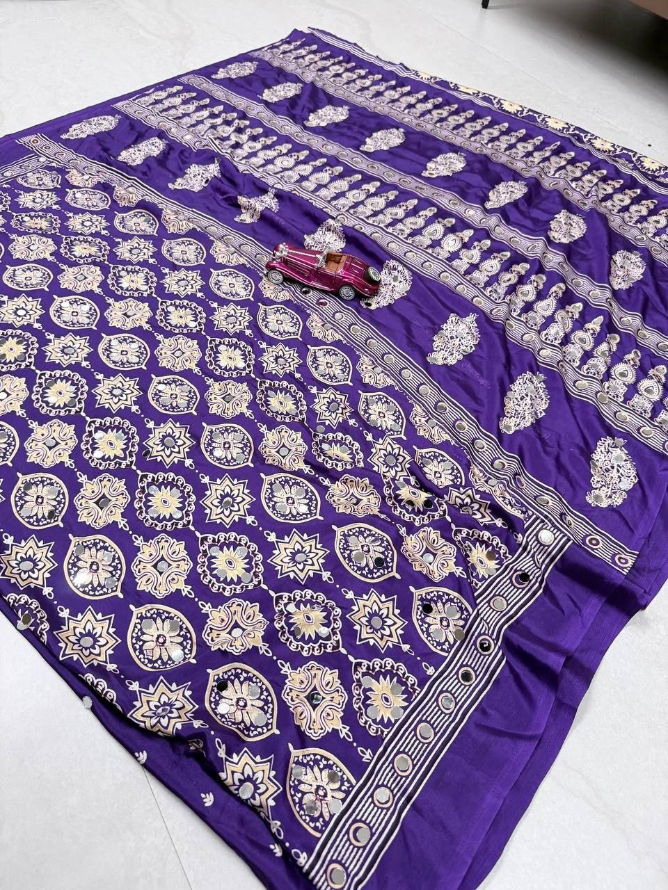 Royal Violet Banarasi Style Woven Saree with Traditional Motifs