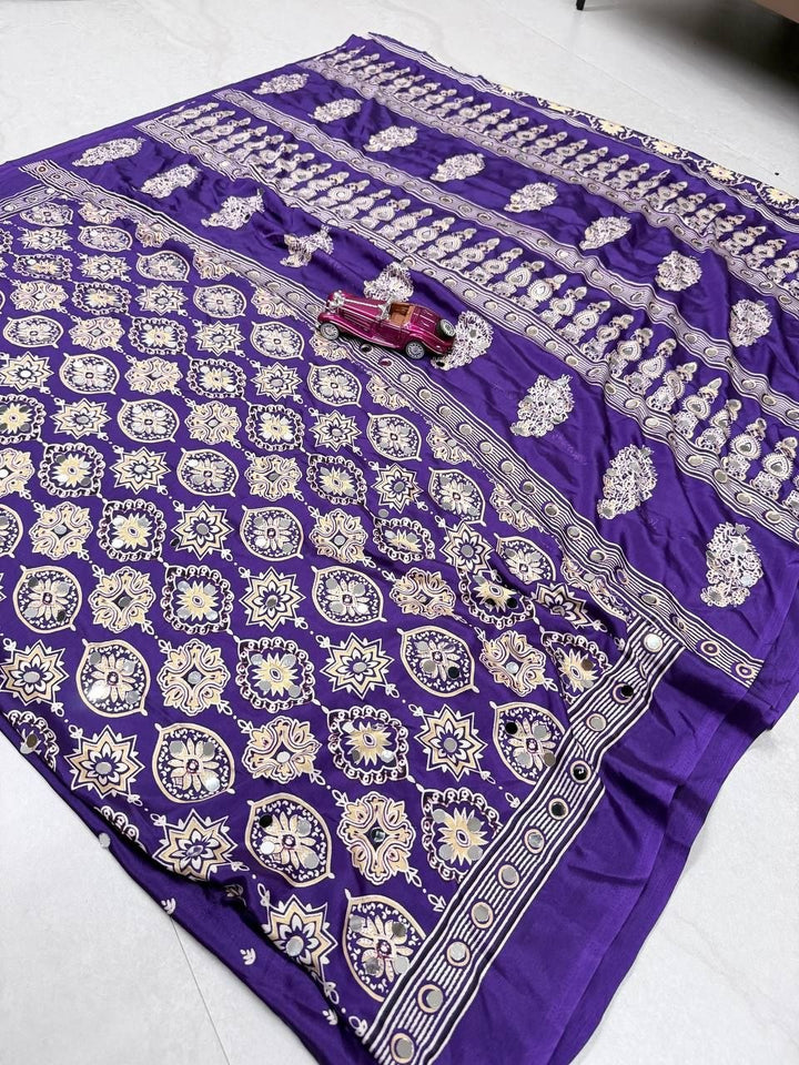 Royal Violet Banarasi Style Woven Saree with Traditional Motifs