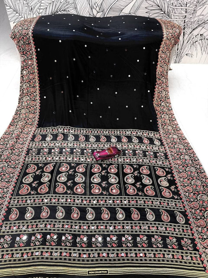 Elegant Black Velvet Embroidered Saree with Designer Border