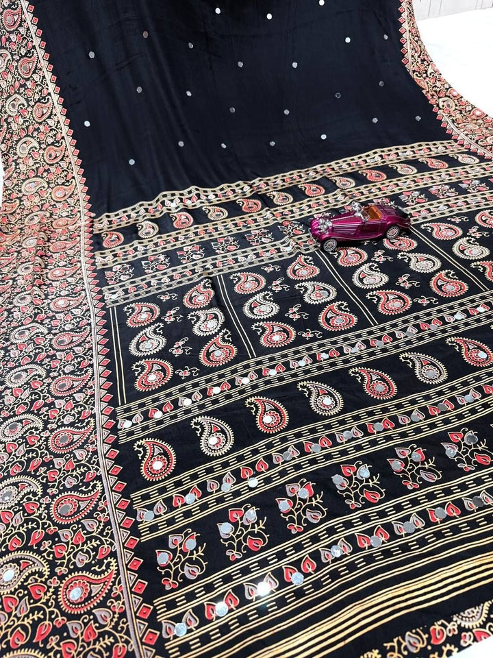 Elegant Black Velvet Embroidered Saree with Designer Border
