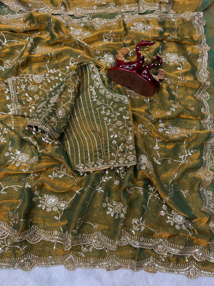 Elegant Sequins Embroidered Frendy Chiffon Saree with Mono Banglori Blouse – mahendi
