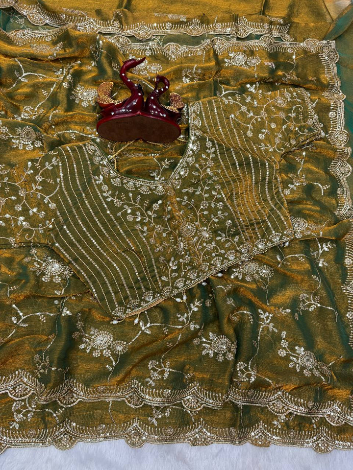 Elegant Sequins Embroidered Frendy Chiffon Saree with Mono Banglori Blouse – mahendi