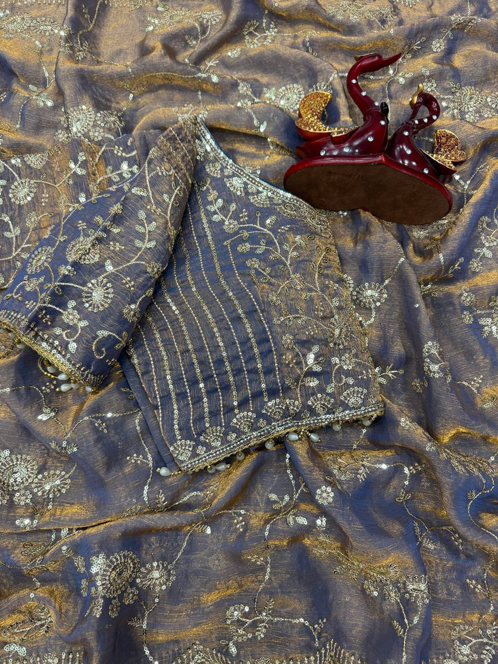 Elegant Sequins Embroidered Frendy Chiffon Saree with Mono Banglori Blouse – LIGHT PURPLE