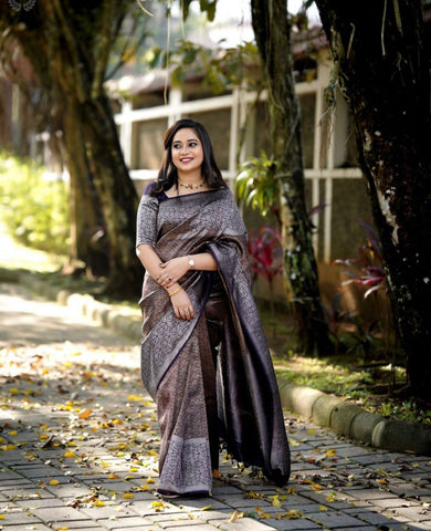 Purple Color Banarasi Litchi Silk Saree With Blouse Piece