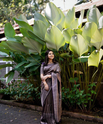 Purple Color Banarasi Litchi Silk Saree With Blouse Piece