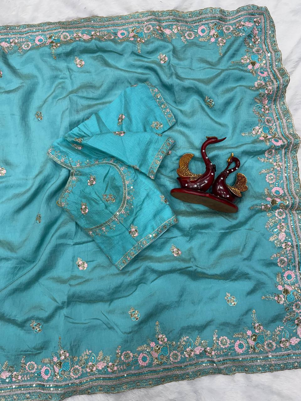 Designer Sequins Embroidered Soft Vichitra Saree with Heavy Blouse – Elegant Party Wear