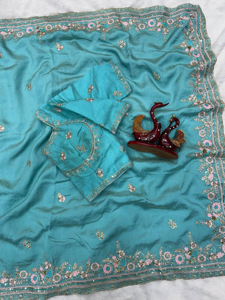 Designer Sequins Embroidered Soft Vichitra Saree with Heavy Blouse – Elegant Party Wear