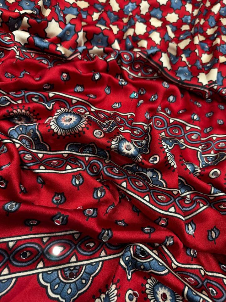Aarohi ajrakh Satin Saree- Red