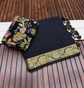 Elegant Soft Silk Saree with Rich Golden Border - BLACK