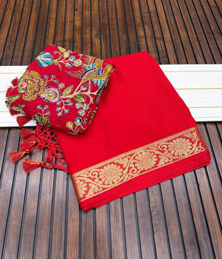 Elegant Soft Silk Saree with Rich Golden Border - RED