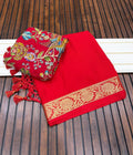 Elegant Soft Silk Saree with Rich Golden Border - RED