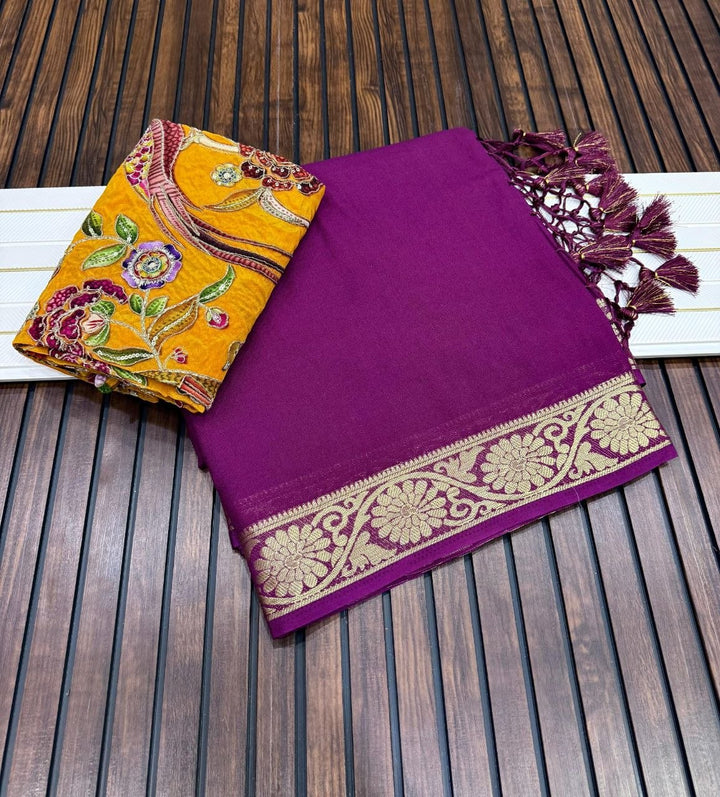 Elegant Soft Silk Saree with Rich Golden Border - WINE