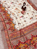 Glamorous  Pashmina Saree With Pulsating Blouse Piece- WHITE