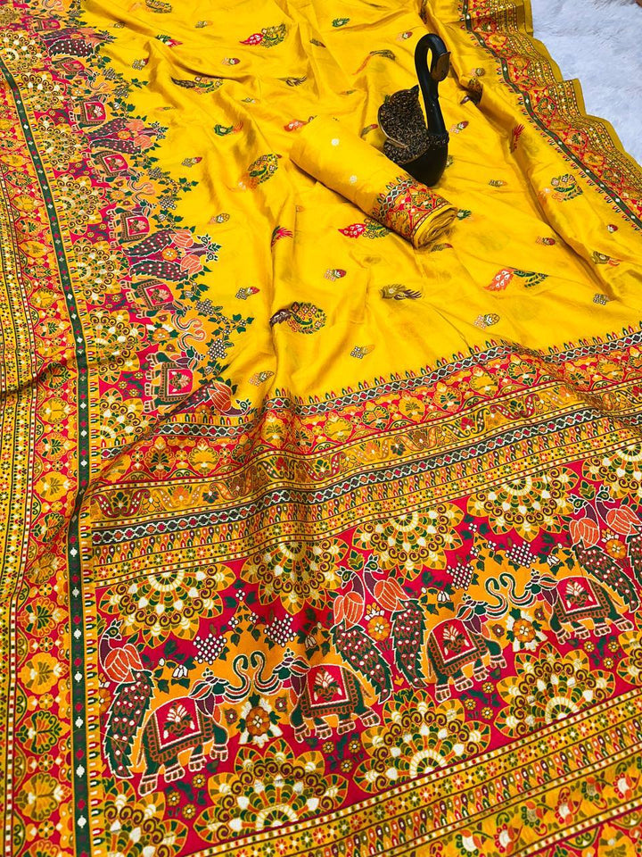 Glamorous  Pashmina Saree With Pulsating Blouse Piece - YELLOW
