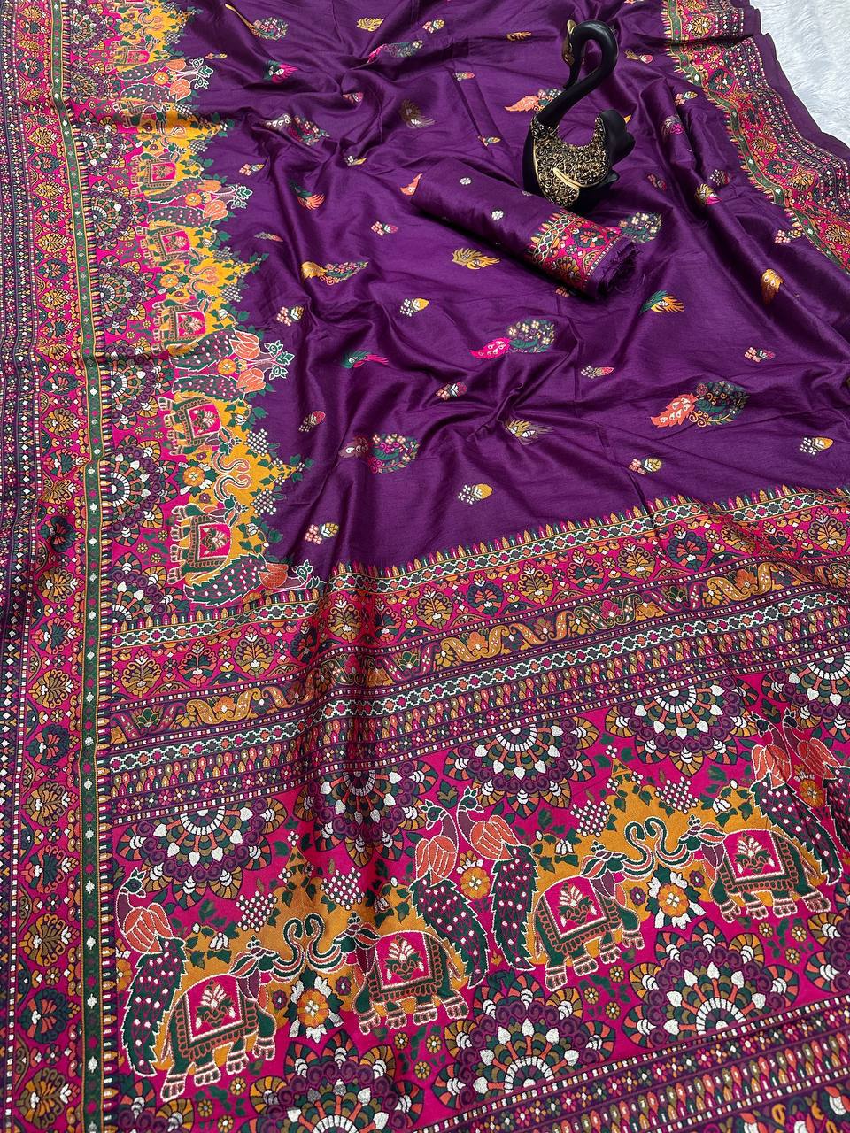 Glamorous  Pashmina Saree With Pulsating Blouse Piece-PURPLE
