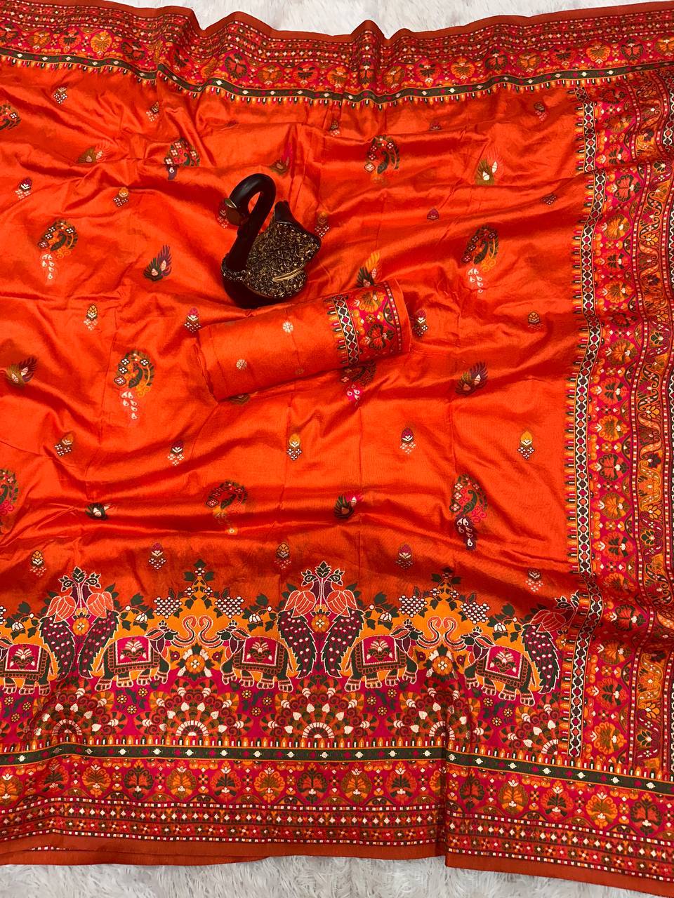 Glamorous  Pashmina Saree With Pulsating Blouse Piece - ORANGE