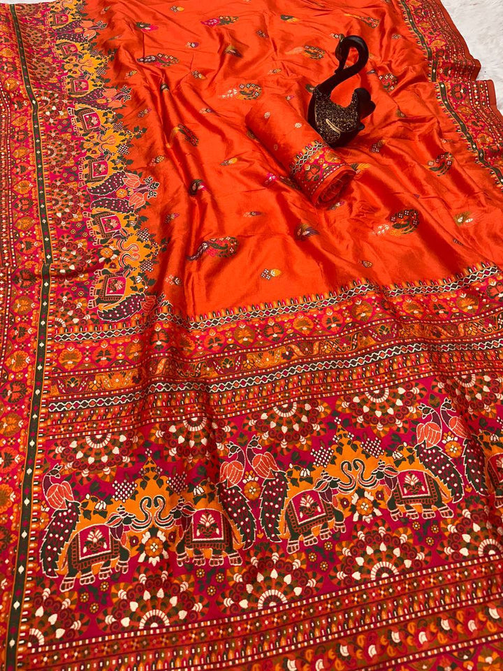 Glamorous  Pashmina Saree With Pulsating Blouse Piece - ORANGE