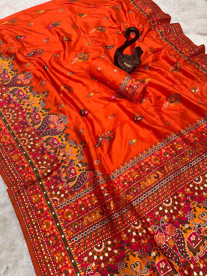 Glamorous  Pashmina Saree With Pulsating Blouse Piece - ORANGE