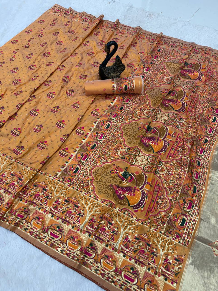 Premium  Embroidered Festive saree with Colorful Traditional Motifs &amp; Detailed Border Work- YELLOW