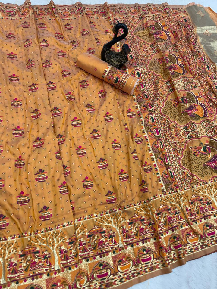 Premium  Embroidered Festive saree with Colorful Traditional Motifs &amp; Detailed Border Work- YELLOW