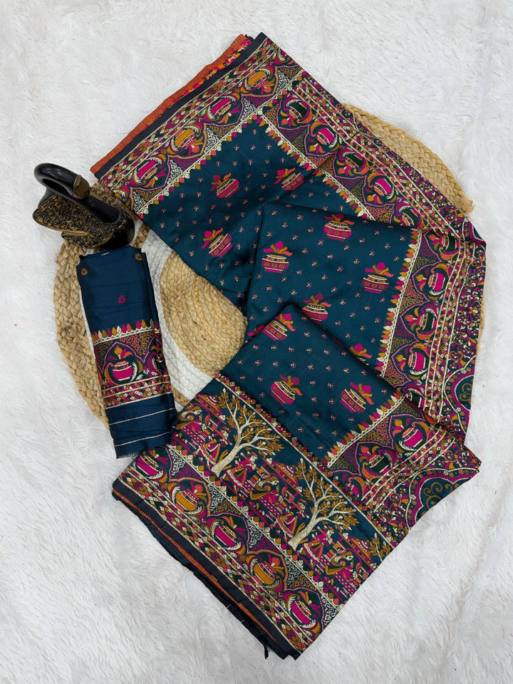 Premium  Embroidered Festive saree with Colorful Traditional Motifs &amp; Detailed Border Work- RAMA