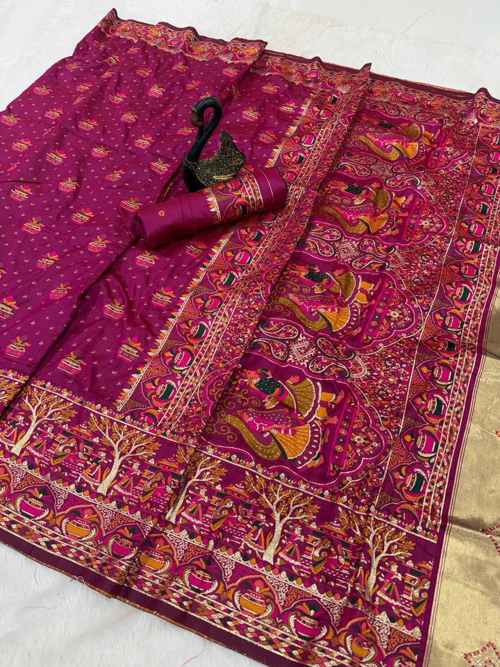 Premium  Embroidered Festive saree with Colorful Traditional Motifs &amp; Detailed Border Work-RANI PINK